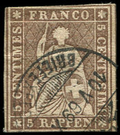 SUISSE 26 : 5r. Brun, Obl. Càd 10/5/1869, Fil De Soie Vert, TB - 1843-1852 Timbres Cantonaux Et  Fédéraux