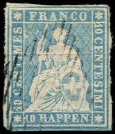 SUISSE 27a : 10r. Bleu, Obl., Fil De Soie Rouge, TB - 1843-1852 Timbres Cantonaux Et  Fédéraux