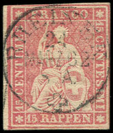 SUISSE 28 : 40r. Vert, Obl., TB - 1843-1852 Federale & Kantonnale Postzegels