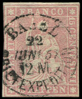 SUISSE 28b : 15r. Rose, Obl. Càd 22/6/1857, Fil De Soie Vert, TB - 1843-1852 Federal & Cantonal Stamps