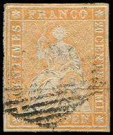 SUISSE 29 : 20r. Orange, Obl., Fil De Soie Vert, TB - 1843-1852 Correos Federales Y Cantonales