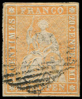 SUISSE 29 : 20r. Orange, Obl., Fil De Soie Vert, TB - 1843-1852 Federal & Cantonal Stamps