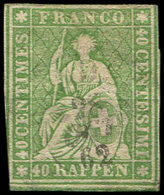 SUISSE 30 : 40r. Vert, Obl., TB - 1843-1852 Federale & Kantonnale Postzegels