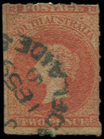 AUSTRALIE DU SUD 2 : 2p. Rouge Carminé, Obl., Percé En Lignes, TB - Used Stamps