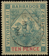 BARBADE 67 : 10p. Vert Et Carmin, Obl., TB - Barbades (1966-...)