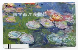 JAPON TELECARTE ANCIENNE NTT FRONTBAR BARCODE 110-12700 PEINTURE CLAUDE MONET LES NYMPHEAS - Peinture