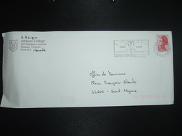 LETTRE TP LIBERTE 2,20 OBL.MEC.21-12 1987 NANCY PL. ST JEAN + ASHBURY COLLEGE OTTAWA CANADA - Sonstige & Ohne Zuordnung