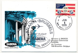 USA / BELGIQUE - 2 Enveloppes SABENA - 1ere Liaison Aérienne - ATLANTA - BRUXELLES - 1/6/78 Et Aller - Altri & Non Classificati