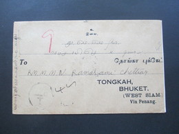 Indien 1938 Brief Mit 10 Marken Three Pies Nach Tongkah Bhuket West Siam Via Penang Mit T Stempel / Nachgebühr? - 1936-47  George VI