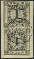 BADEN 5 Paar BrfStk, 1853, 1 Kr. Schwarz Im Senkrechten Paar, Nummernstempel 100 (NEUSTADT), Obere Marke Leicht Berührt  - Otros & Sin Clasificación