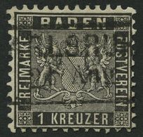 BADEN 13a O, 1862, 1 Kr. Schwarz, Kaum Sichtbare Bugspur Sonst Pracht, Mi. 120.- - Otros & Sin Clasificación