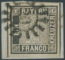 1849, 1 Kr. Schwarzgrau, Platte 1, Allseits Breit- Riesenrandig Mit 3 Vollständigen Schnittlinien, MR-Stempel 20 (BAMBER - Other & Unclassified