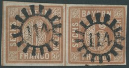 1850, 6 Kr. Dunkelbraunorange Im Waagerechten Paar Mit Zentrischem MR-Stempel 114 (GRÜNSTADT), Pracht -> Automatically G - Other & Unclassified