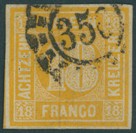 BAYERN 7 O, 1854, 18 Kr. Gelblichorange, Mit Offenem MR-Stempel 356, Pracht, Mi. 240.- - Andere & Zonder Classificatie