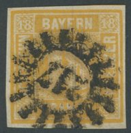 BAYERN 7 O, 1854, 18 Kr. Gelblichorange, MR-Stempel 217, Pracht, Signiert H. Krause, Mi. 240.- - Sonstige & Ohne Zuordnung