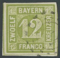 BAYERN 12 O, 1862, 12 Kr. Dunkelgelbgrün, Pracht, Gepr. Sem, Mi. 100.- - Other & Unclassified