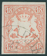 BAYERN 19 O, 1867, 18 Kr. Dunkelzinnoberrot, Segmentstempel, Pracht, Mi. (220.-) - Sonstige & Ohne Zuordnung