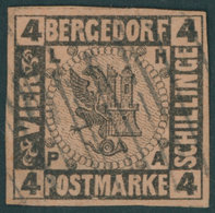 BERGEDORF 5 O, 1861, 4 S. Schwarz Auf Mattbraunorange, Rückseitig Teilweise Hinterlegt, Bildseitig Breitrandiges Farbfri - Bergedorf