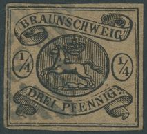 1856,  1/4 Ggr. Schwarz Auf Hellbraun, Schmal-breitrandig, Pracht, Mi. 320.- -> Automatically Generated Translation: 185 - Brunswick