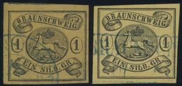 1853, 1 Sgr. Schwarz Auf Sämisch, Wz. Mundstück Nach Links Und Auf Braungelb, 2 Prachtwerte, Mi. 170.- -> Automatically  - Braunschweig