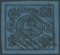 1853, 2 Sgr. Schwarz Auf Blau, Allseits Riesenrandig, Pracht, Mi. (80.-) -> Automatically Generated Translation: 1853, 2 - Braunschweig