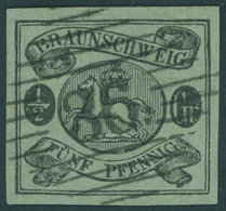 BRAUNSCHWEIG 10Ax O, 1863, 11/2 Gr. Schwarz Auf Lebhaftgraugrün, Nummernstempel 36 (SALDERN), Kabinett, Mi. 300.- - Braunschweig