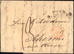 HAMBURG - THURN UND TAXISCHES O.P.A. 1841, TT.R.4. HAMBOURG, L2 Auf Forwarded-Letter Von Göteburg Nach Rheims, Roter Tou - Otros & Sin Clasificación