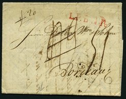 HAMBURG - GRENZÜBERGANGSSTEMPEL 1819, L.P.B.4.R., L1 In Rot Auf Brief Von Altona Nach Bordeaux, Rückseitig Roter R3 Noor - [Voorlopers