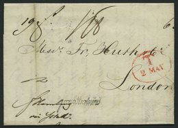 HAMBURG - GRENZÜBERGANGSSTEMPEL 1843, T 2 MAY, In Rot Auf Brief Von Götheborg Nach London, Diverse Durchgangs- Und Neben - [Voorlopers