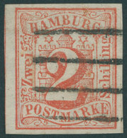 HAMBURG 3 O, 1859, 2 S. Orangerot, Pracht, Gepr. Jakubek, Mi. 130.- - Hambourg
