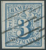 1859, 3 S. Preußischblau, Links Mit Vollständiger Trennungslinie, Kabinett, Mi. (160.-) -> Automatically Generated Trans - Hamburg