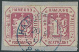HAMBURG 21 Paar BrfStk, 1866, 11/2 S. Karmin Im Waagerechten Paar, Blauer K2 HAMBURG ST.P., Prachtbriefstück, Signiert K - Hamburg