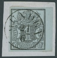 1850, 1 Ggr. Schwarz Auf Graublau, Rechtes Randstück, Zentrischer Schwarzer K1 MÜNDEN, Kabinettbriefstück -> Automatical - Hannover