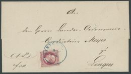 1859, 1 Gr. Lilarot, Unterrandstück Auf Brief Mit Blauem K2 BENTHEIM Nach Lingen, Pracht -> Automatically Generated Tran - Hanover