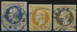 HANNOVER 15/6,19a O, 1859/61, 2 Gr. Blau, 3 Gr. Orange Und 3 Gr. Braun, 3 Prachtwerte, Mi. 195.- - Hannover