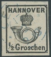 1860,  1/2 Gr. Schwarz, Blauer K2 CELLE, Pracht, Signiert Köhler, Mi. 250.- -> Automatically Generated Translation: 1860 - Hannover