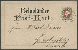 1886, 10 Pf. Mittelgrün/mittellilakarmin Auf Helgoländer Post-Karte Nach Frankenberg, Marke Links Unten Zahnmängel Sonst - Helgoland