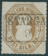 MECKLENBURG-STRELITZ 6 O, 1864, 3 Sgr. Schwärzlichbraunocker, R2 STARGARD, Farbfrisches Kabinettstück, R!, Fotoatteste B - Mecklenburg-Strelitz