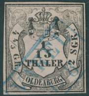OLDENBURG 3I O, 1852, 1/15 Th. Schwarz Auf Mattbräunlichrot, Type I, Blauer R2 VAREL, Pracht, Gepr. Brettl, Mi. 100.- - Oldenbourg