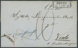 DEUTZ, R2 Auf Brief (1860) Mit Inhalt Nach Venlo (Niederlande), Handschriftlich Franco, Rückseitiger Ankunftsstempel, Pr - Sonstige & Ohne Zuordnung