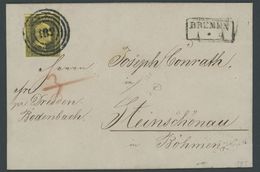 1850, 3 Sgr. Maisgelb Mit Nummernstempel 182 (BREMEN) Auf Brief Nach Steinschönau, Diverse Rückseitige Stempel, Prachbri - Autres & Non Classés