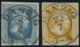 1852, 2 Sgr. Blau Und 3 Sgr. Gelborange, Je Mit Idealem Zentrischen K2 DANZIG, 2 Sgr. Bugspur Sonst Pracht -> Automatica - Altri & Non Classificati