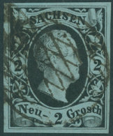 SACHSEN 5 O, 1851, 2 Ngr. Schwarz Auf Mattpreußischblau, Pracht, Mi. 90.- - Saxe