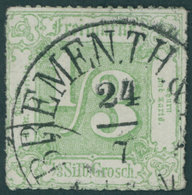 THURN Und TAXIS 36 O, 1865, 1/3 Sgr. Dunkelgelblichgrün, K1 BREMEN TuT, Kabinett, Signiert H.K. - Altri & Non Classificati