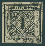 WÜRTTEMBERG 1a O, 1851, 1 Pf. Schwarz Auf Hellsämisch, Steigbügelstempel BIBERACH, Pracht, Mi. (130.-) - Altri & Non Classificati