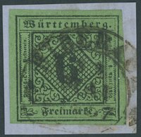 WÜRTTEMBERG 3aI BrfStk, 1851, 6 Kr. Schwarz Auf Grün, Type I, Segmentstempel BIBERACH, Prachtbriefstück, Mi. 110.- - Andere & Zonder Classificatie