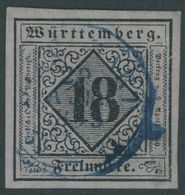 1851, 18 Kr. Schwarz Auf Bläulichviolett, Type II, Winzige Punkthelle Stelle, Sonst Breitrandiges Farbfrisches Prachtstü - Andere & Zonder Classificatie