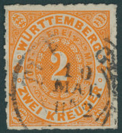 WÜRTTEMBERG 37b O, 1869, 2 Kr. Tieforange, Pracht, Mi. 300.- - Altri & Non Classificati