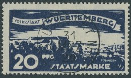 WÜRTTEMBERG 274II O, 1920, 20 Pf. Abschiedsausgabe Mit Plattenfehler Schwarzer Punkt In 0 Der Wertangabe 20 Sowie Punkt  - Otros & Sin Clasificación