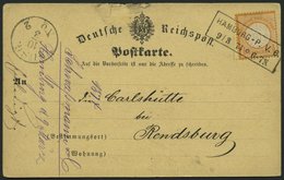 Dt. Reich 18 BRIEF, 1874, 1/2 Gr. Orange Auf Postkarte Mit R2 HAMBURG-P.V.6, Nach Rendsburg, Feinst - Usati